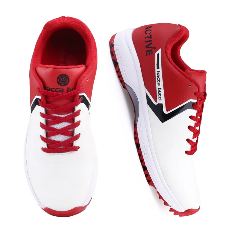 Bacca Bucci White Red Centurion Glide Dynamic FlexFit Elite Cricket Shoes for Men | Best Price UAE